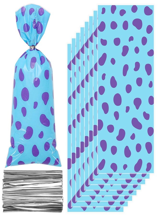 Whaline 100Pcs Cartoon Monster Birthday Cellophane Bags with Silver Twist Ties Blue Purple Plastic Goodie Candy Bag Cello Gift Bags for Baby Shower Party Supplies - Image 1